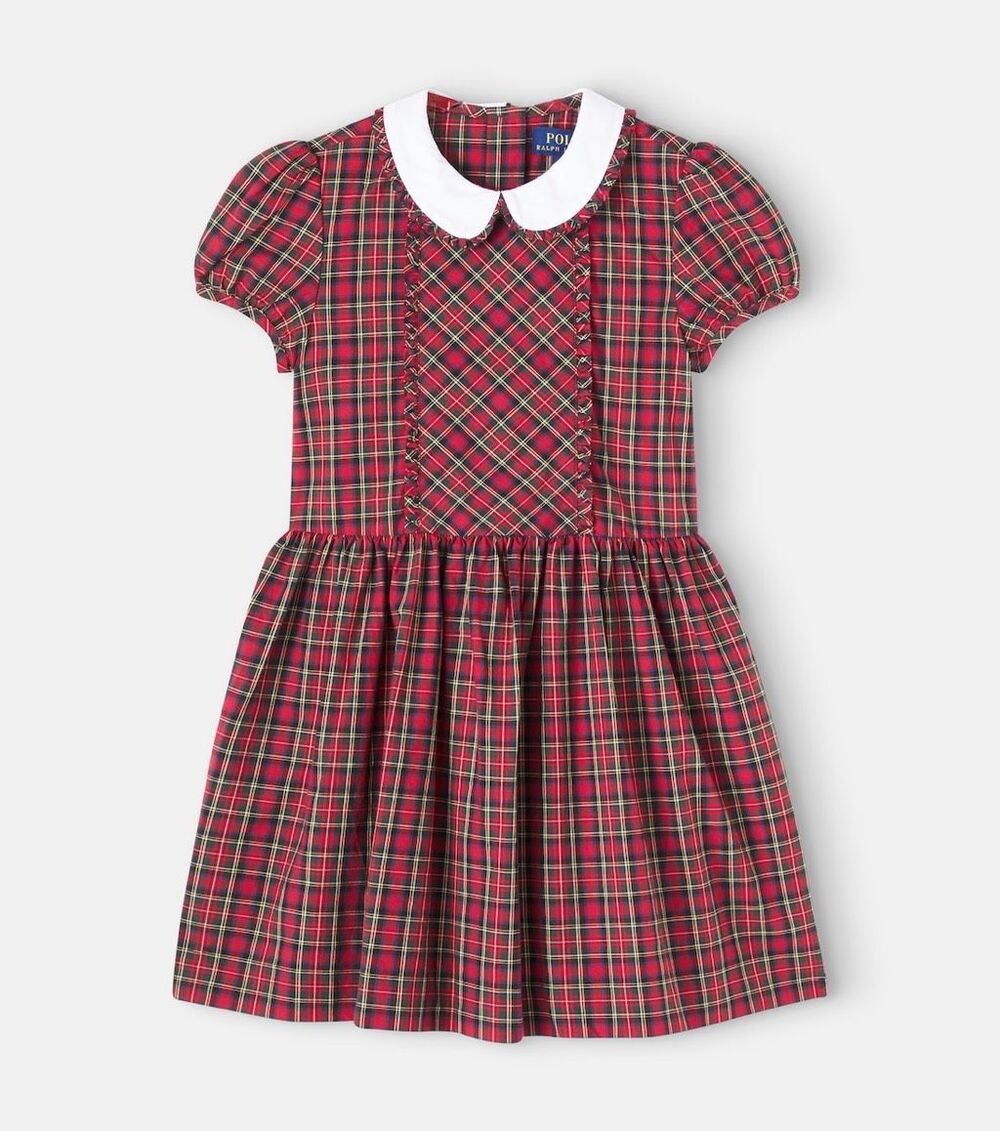 Polo Ralph Lauren Preppy Ruffled Plaid Motif Cotton Poplin Holiday Dress Red Mul